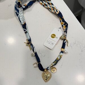 NWT Gemelli Gold and Blue Charm scarf Necklace